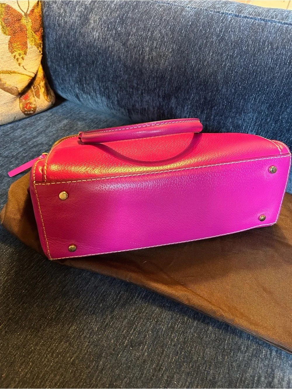 kate spade Magenta Wellesley Maeda Leather Dome Satchel with Gold Hardware